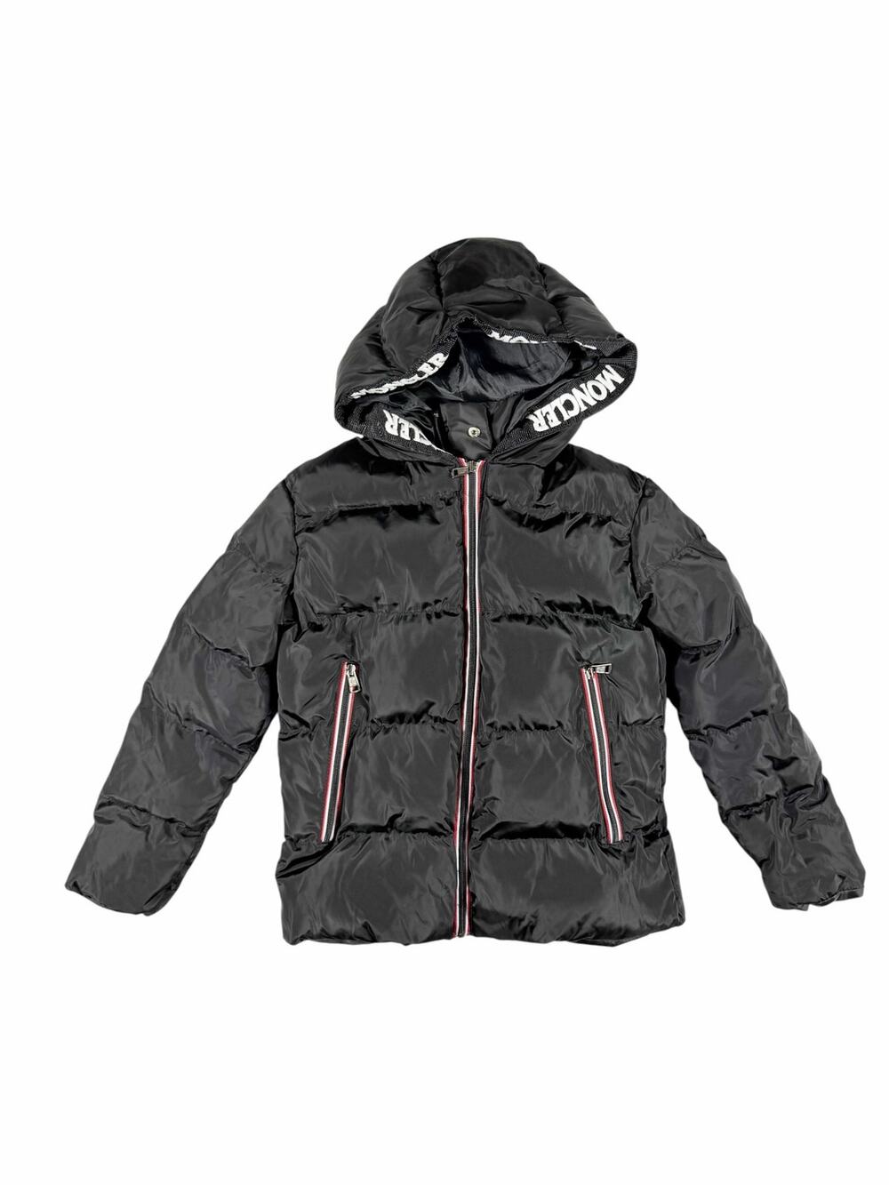 Moncler Logo Trim Hooded Down Puffer Jacket Black Size 11–12 Years